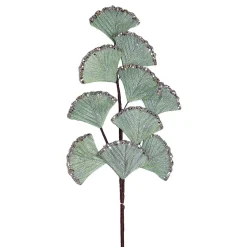 SPRAY LEAVES VELVET FAN 26.3″ AQUA GREEN FABRIC W/GLTR