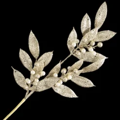 SPRAY PEARLS W/ LEAVES 26″ CHAMPAGNE GLITTER