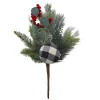 SPRAY PINE 16″ BALL/FLOCKED MIXED PINE W/PLAID (BLK&GREY)/RED BALLS