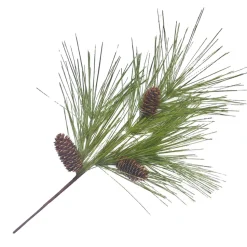 SPRAY PINE 28″ LONG NEEDLE W/ CONE MOSS GREEN FLOCK