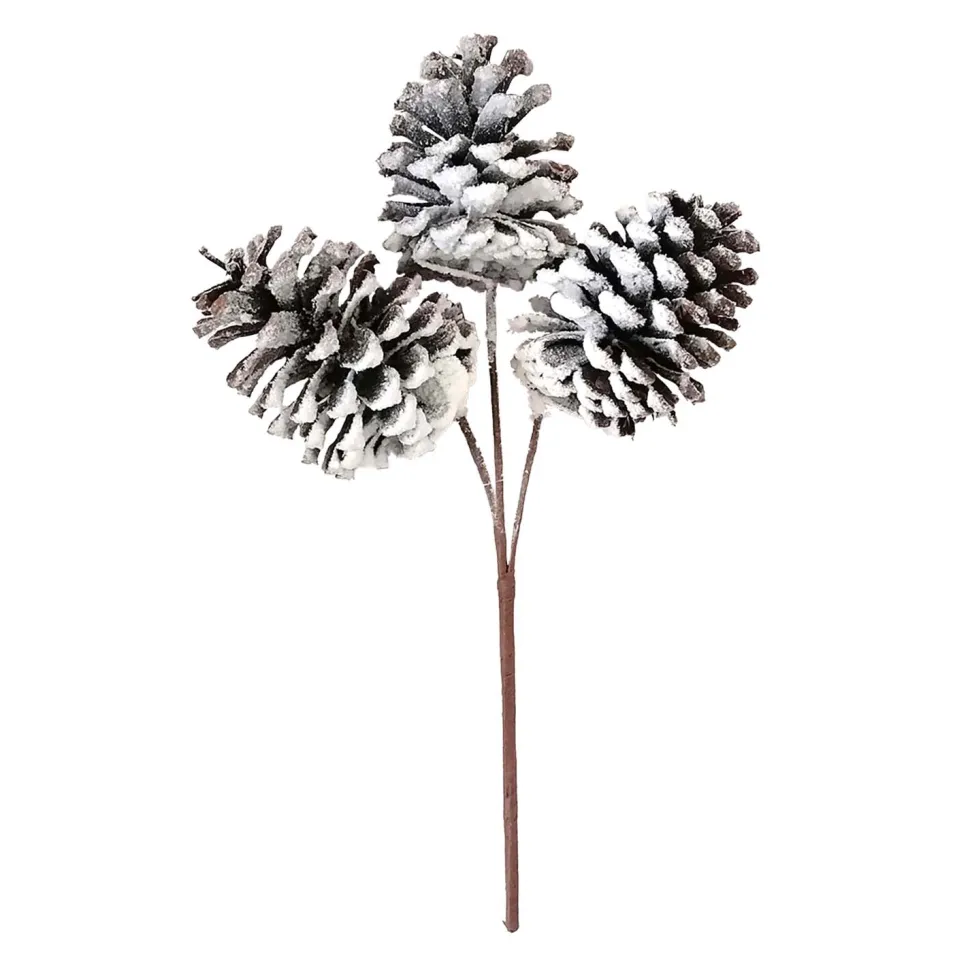 SPRAY PINE CONE 14″ NATURAL FLOCKED 3 CONES