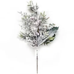 SPRAY PINE FLOCKED 20″ FLOCKED MIXED GREENS W/ BERRIES & 2 PINE CONES