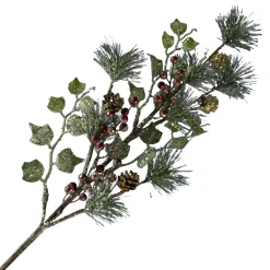 SPRAY PINE ICED 31.5″ MIXED GREENS W/ CONES & GLTR
