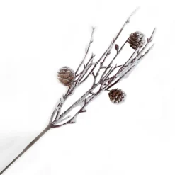 SPRAY TWIG 16″ W/ PINE CONE FLOCKED