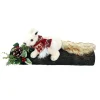 SQUIRREL BEIGEON A LOG W/ NORDIC SCARF, HOLLY & BERRIES 7.5″ WHT/GREEN/RED