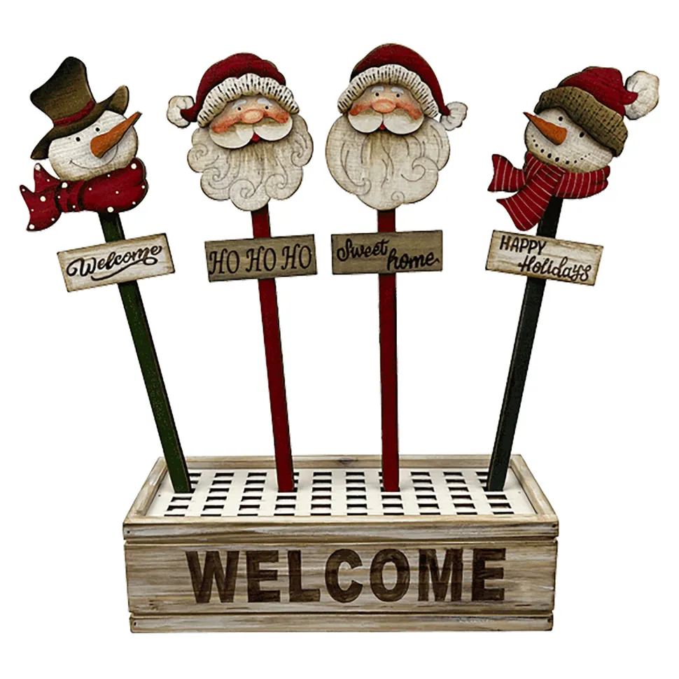 STAKE WOODEN DSP SANTA/SNOWMAN 12″ W/DISPLAY BOX 4 ASSTD.
