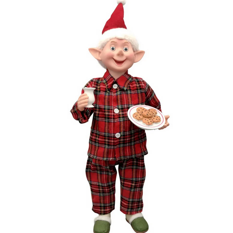 STANDING ELF 15″ RED PAJAMAS HAVING COOKIES
