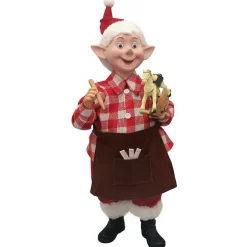 STANDING ELF 15″ RED/ WHITE CARPENTER HOLDING ROCKING HORSE