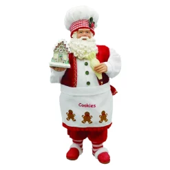 STANDING SANTA 11″ BAKER RED/WHITE W/ GINGERBREAD HOUSE