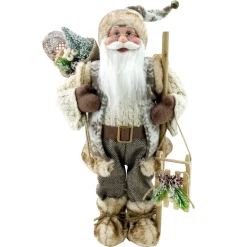 STANDING SANTA 24″ BROWN WOODLAND LOOK W/ SLED