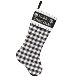 STOCKING 20.5″ BLACK/ WHITE BUFFALO PLAID W/ MERRY CHRISTMAS EMB CUFF
