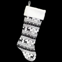 STOCKING 21.5″ BLACK /WHITE KNITTED REINDEER PTRN W/SHERPA CUFF