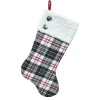 STOCKING 20.5″ BLACK/ WHITE/ RED PLAID W/ SHERPA CUFF & BUTTONS
