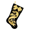 STOCKING 20.5″ BLACK/GOLD VELVET W/ METALLIC RIBBON/HOLLY EMBROIDERY, VELVET CUFF