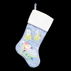 STOCKING 20.5″ BLUE KNITTED W/DOG EMB AND FLEECE CUFF