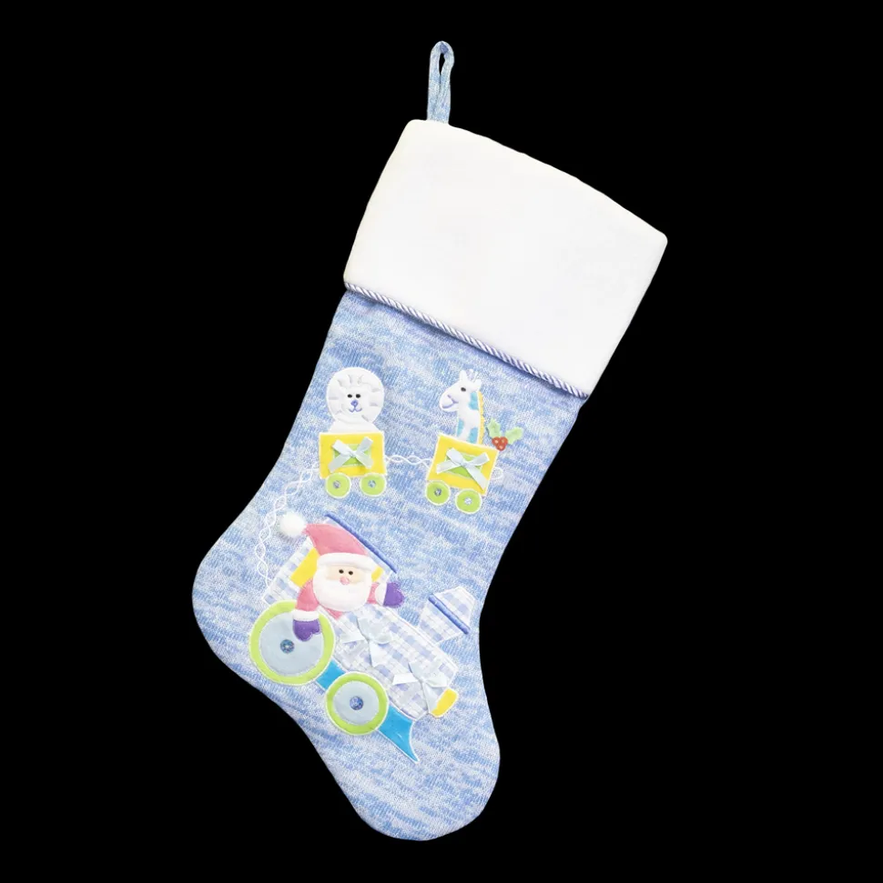 STOCKING 20.5″ BLUE KNITTED W/DOG EMB AND FLEECE CUFF