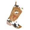 STOCKING 18.5″ BROWN IMITATED LEATHER & FAUX FUR W/ EMBROIDERY, COWBOY BOOT DESIGN