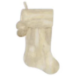 STOCKING 20.5″ DELUXE ALL IVORY FAUX FUR WITH FAUX FUR POMS POMS