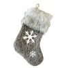 STOCKING 9.5 FAUX FUR BROWN W/ SNOWFLAKE