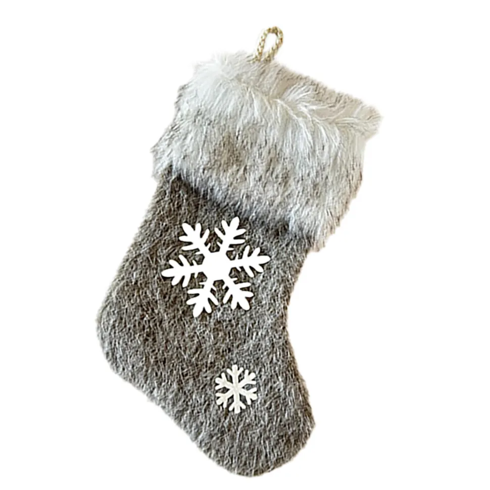 STOCKING 9.5 FAUX FUR BROWN W/ SNOWFLAKE