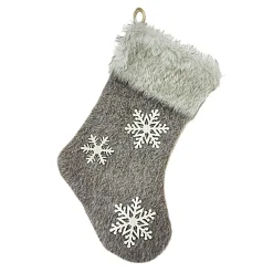 STOCKING 18″ FAUX FUR BROWN W/ SNOWFLAKE