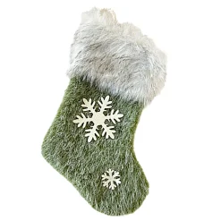 STOCKING 9.5″ FAUX FUR GREEN W/ SNOWFLAKE