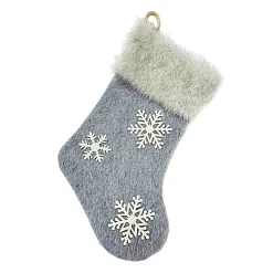 STOCKING 18″ FAUX FUR GREY W/ SNOWFLAKE