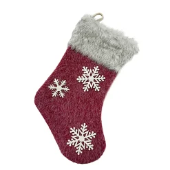 STOCKING 18″ FAUX FUR RED W/ SNOWFLAKE