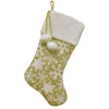 STOCKING 20.5″ GOLD GLITTER W/ SNOWFLAKES, FAUX FUR CUFF & POMPOMS