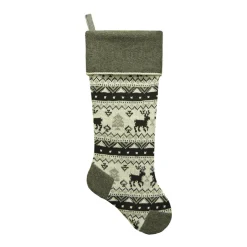 STOCKING 21.5″ GRAY KNITTED & FLEECE W/ FLEECE CUFF & CORD, HEEL & TOE DESIGN