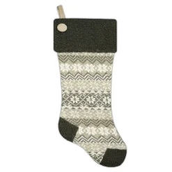 STOCKING 21.5″ GRAY KNITTED & SHERPA, SHERPA CUFF W/ BUTTON, HEEL & TOE DESIGN