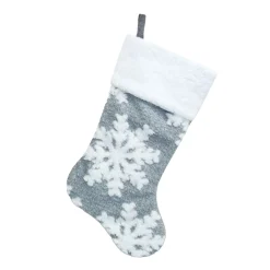 STOCKING 20.5″ GRAY/WHITE SNOWFLAKES W/ SHERPA CUFF