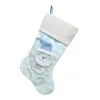STOCKING 20.5″ LT. BLUE FAUX FUR, DIMENSIONAL FAUX FUR BEAR DESIGN