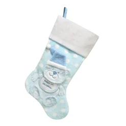 STOCKING 20.5″ LT. BLUE FAUX FUR, DIMENSIONAL FAUX FUR BEAR DESIGN