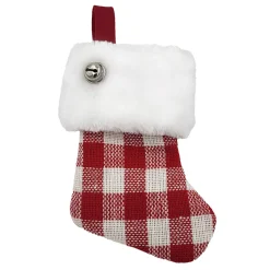 STOCKING 6″ MINI RED/WHITE CHECK W/ FAUX FUR CUFF