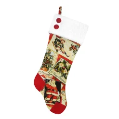 STOCKING 21.5″ MULTI PATCHWORK TAPESTRY W/ SHERPA CUFF & BUTTONS