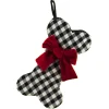 STOCKING 14″ PET DOG BONE BLK/WHT W/ RED BOW