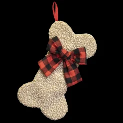 STOCKING 14″ PET FAUX FUR BONE W/ PLAID BOW