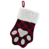 STOCKING 13″ PET PAW RED/BLACK BUFFALO PLAID W/ SHERPA CUFF