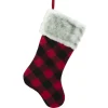 STOCKING 20.5″ RED/ BLACK BUFFALO PLAID FUR CUFF