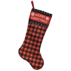 STOCKING 20.5″ RED/ BLACK BUFFALO PLAID W/ MERRY CHRISTMAS EMB CUFF