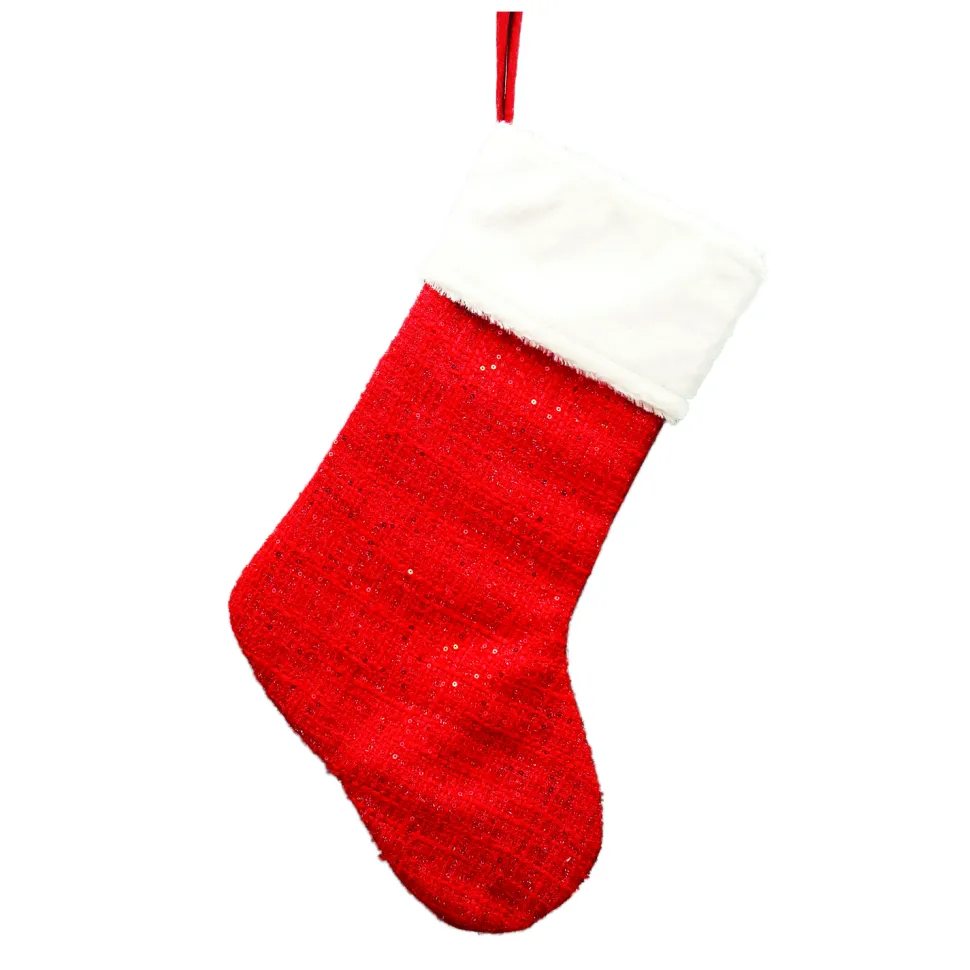 STOCKING 20″ RED FAUX FUR CUFF