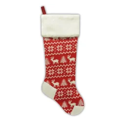 STOCKING 21.5″ RED KNITTED & FLEECE W/ FAUX FUR CUFF, HEEL AND TOE DESIGN