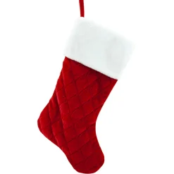 STOCKING 20.5″ RED QUILTED VELVET W/ FUR CUFF