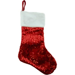 STOCKING 20″ RED SEQUIN W/WHITE FUR CUFF