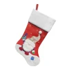 STOCKING 20.5″ RED VELVET W/ FAUX FUR CUFF, METALLIC EMBROIDERY GNOME DESIGN