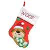 STOCKING 13″ RED VELVET W/ METALLIC DOG APPLIQUE, FLEECE CUFF W/ EMBROIDERY & METALLIC CORD