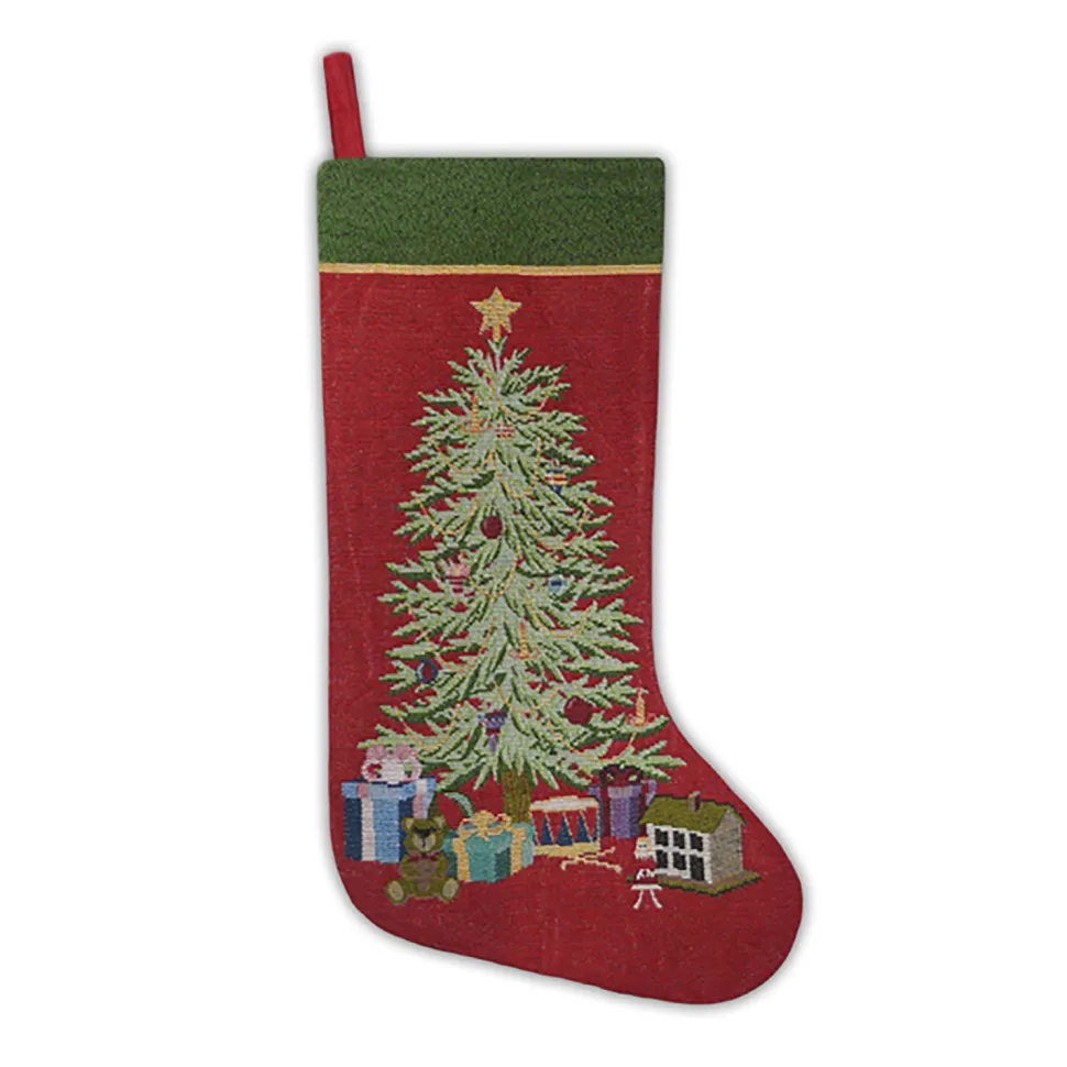 STOCKING 19″ RED W/ TAPESTRY, CHRISTMAS & GIFTS DESIGN
