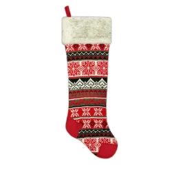 STOCKING 25″ RED/ WHITE/ BLACK KNITTED & FLEECE W/ FAUX FUR CUFF, HEEL & TOE DESIGN