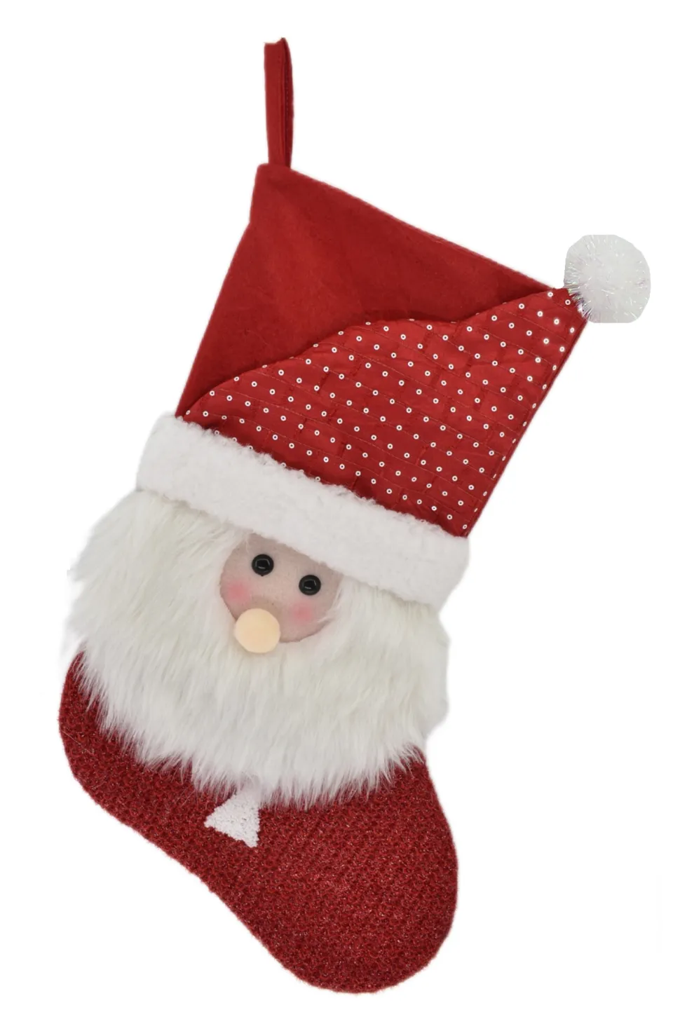 STOCKING 19″ RED/ WHITE W/PLUSH SANTA